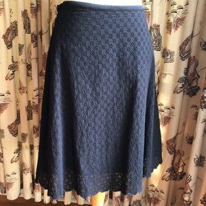 Odille Black Lace Skirt Rhinestone Buttons Anthro